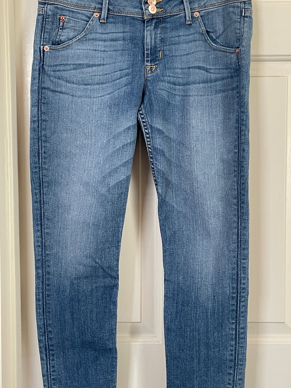 Hudson Collin Crop Skinny Jeans 29 WNDS Raw Hem Flap Pocket Denim